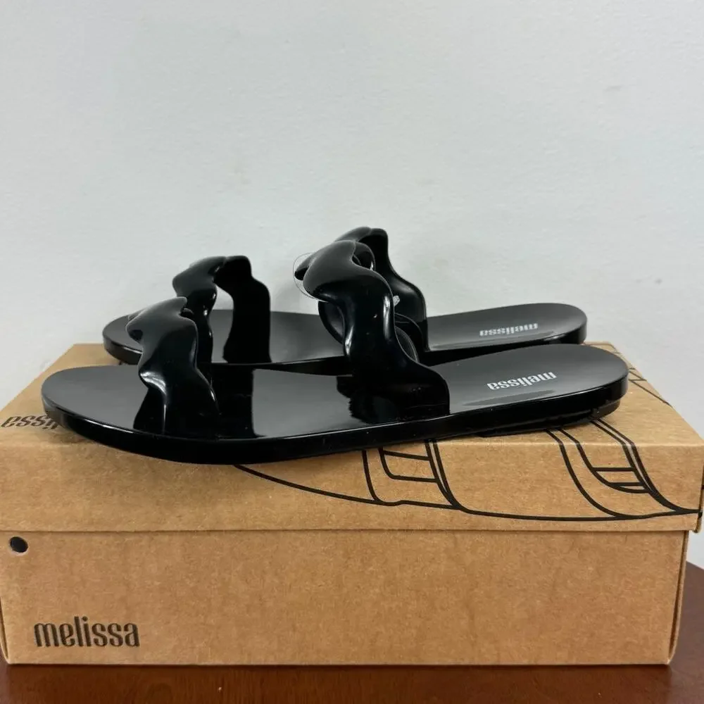 New Melissa Wind Sandals in Black PVC Women's Size 8